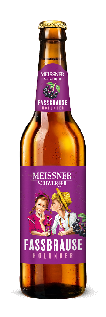 Produktfotografie von der Flasche Braumeisters Fassbrause Holunder der Privatbrauerei Schwerter in Meißen, alkoholfrei